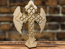 Load image into Gallery viewer, Unfinished Rustic Winged Cross Shelf Sitter DIY Kit