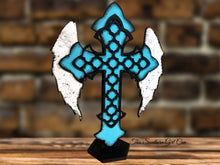 Load image into Gallery viewer, Unfinished Rustic Winged Cross Shelf Sitter DIY Kit