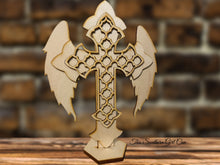 Load image into Gallery viewer, Unfinished Rustic Winged Cross Shelf Sitter DIY Kit
