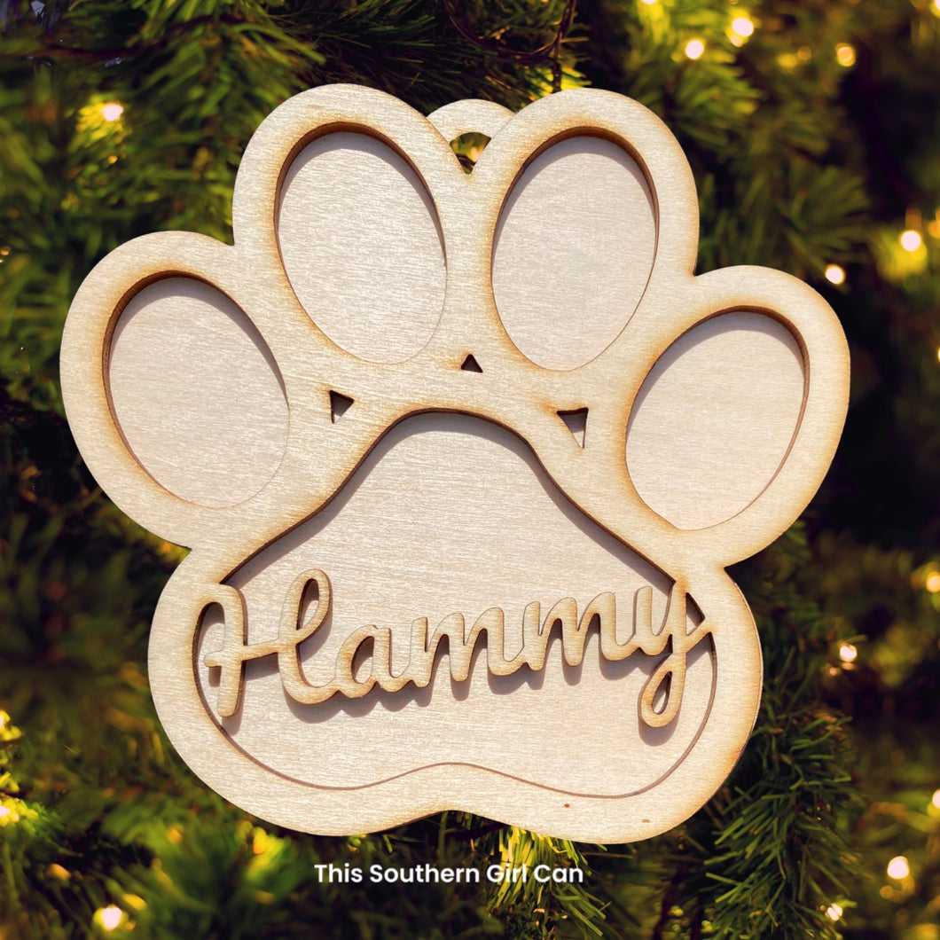 Personalized Unfinished Wood Paw Christmas Ornament DIY Kit
