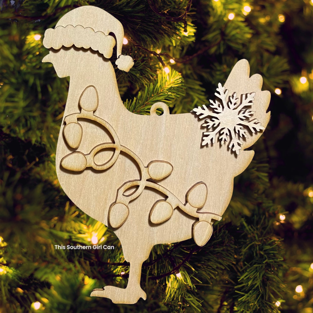 Unfinished Wood Chicken Christmas Ornament DIY Kit